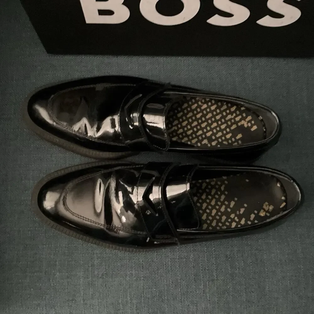 BOSS Black Patent Leather Penny Loafers Dress Shoes Size EU 41 / US 8